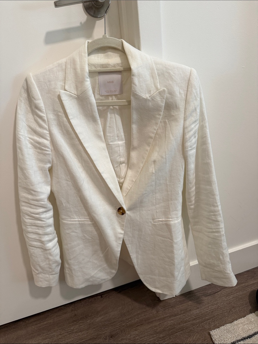 MNG White Single-Button Linen Blazer